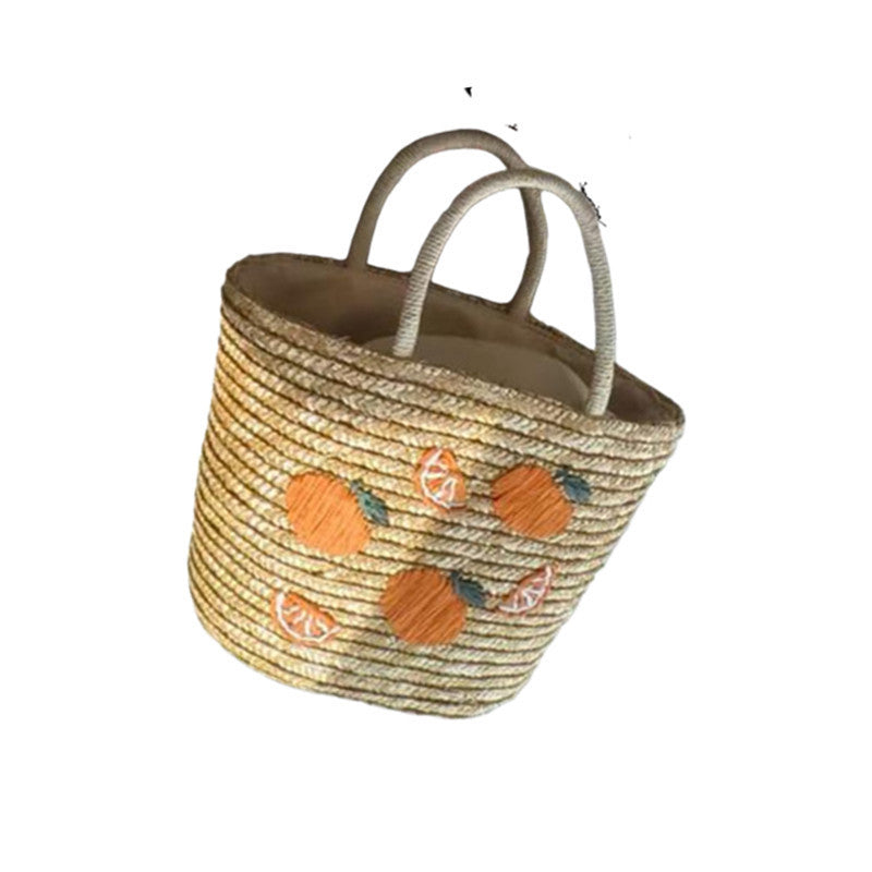 Women's Lemon Pattern Woven Large Capacity Seaside Handbags