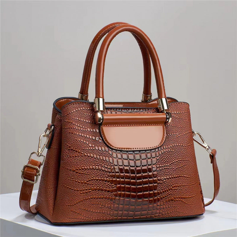 Women's Textured Bright Leather Stone Pattern Crocodile Bags