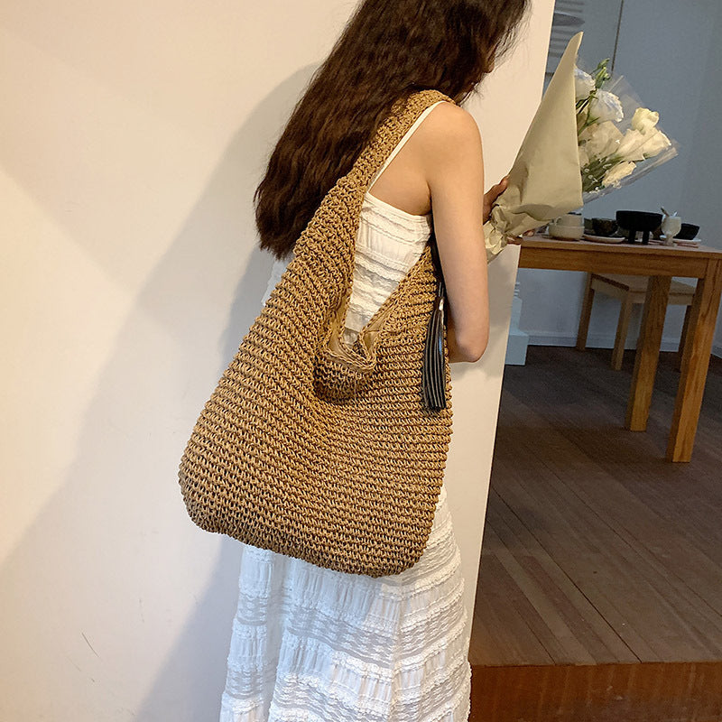 Women's Korean Style Large Capacity Straw Woven Mori Retro Seaside Bags