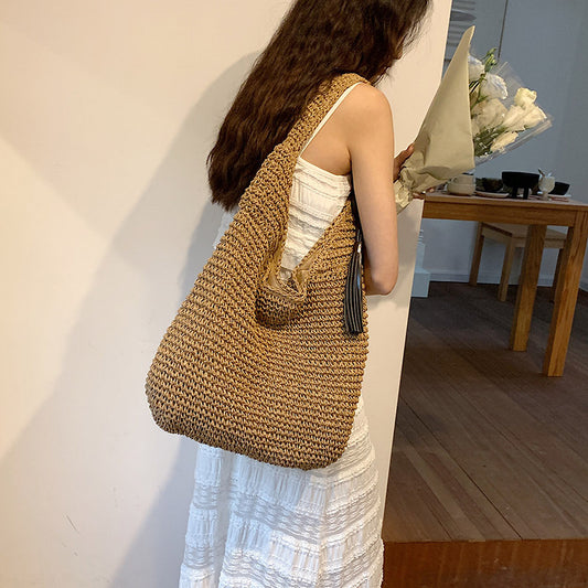 Women's Korean Style Large Capacity Straw Woven Mori Retro Seaside Bags