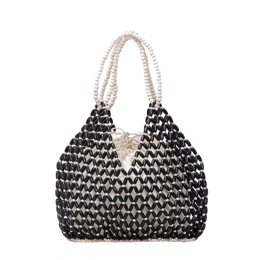Handmade Beaded Wooden Bead Weaving Hollow Women's Handbag