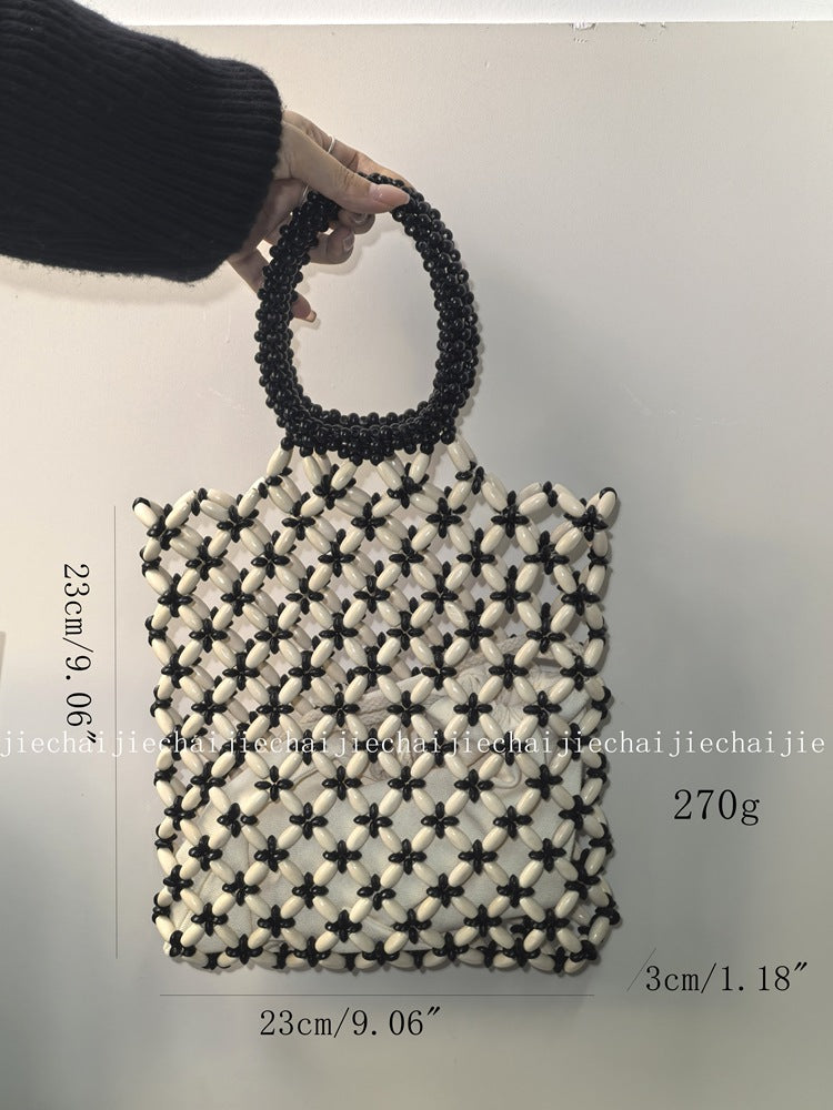 Beaded Wooden Bead Exquisite Woven Popular Acrylic Beads Hollow Out Women's Handbag