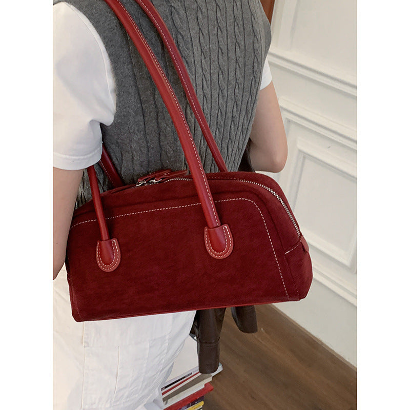 Women's Retro High-grade Simple Portable Suede Bowling Underarm Bag