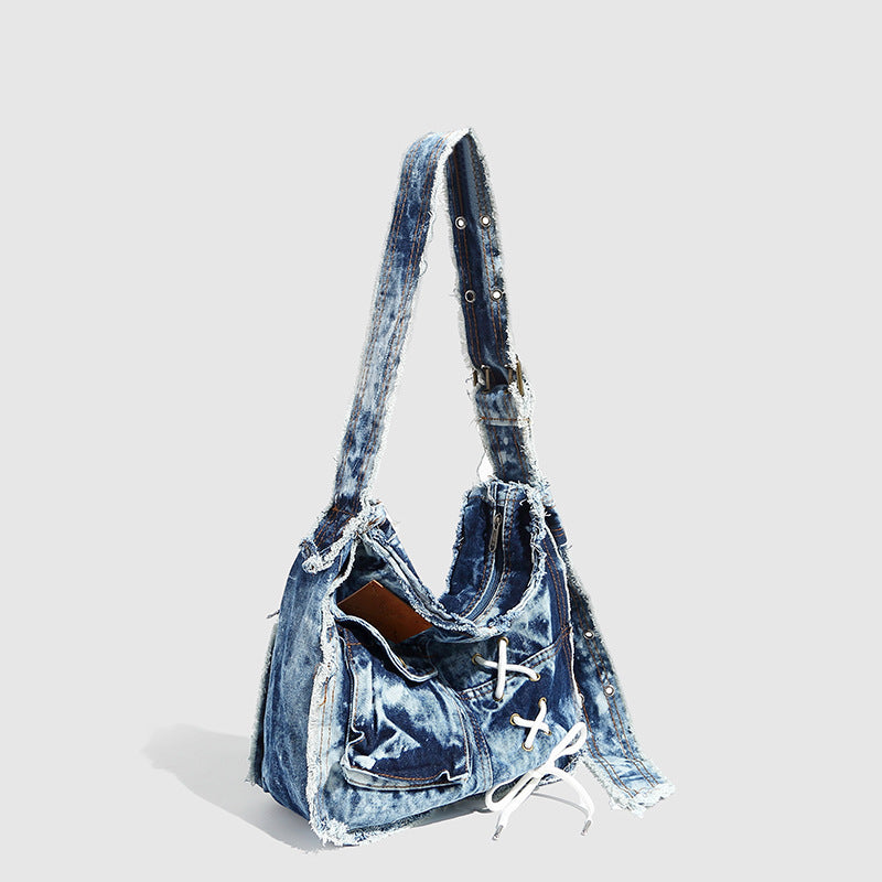 Women's Large Capacity Hot Worn Looking Washed-out Jean Women's Shoulder Bag