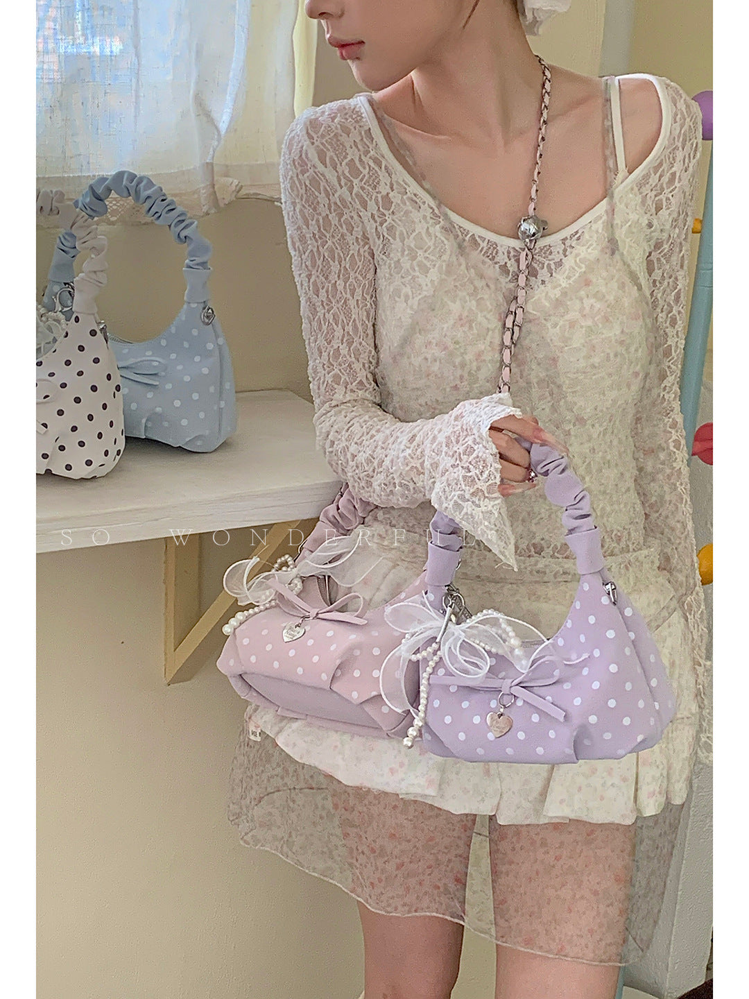 Women's Niche Texture Carrying Polka Dot Printed Handbags