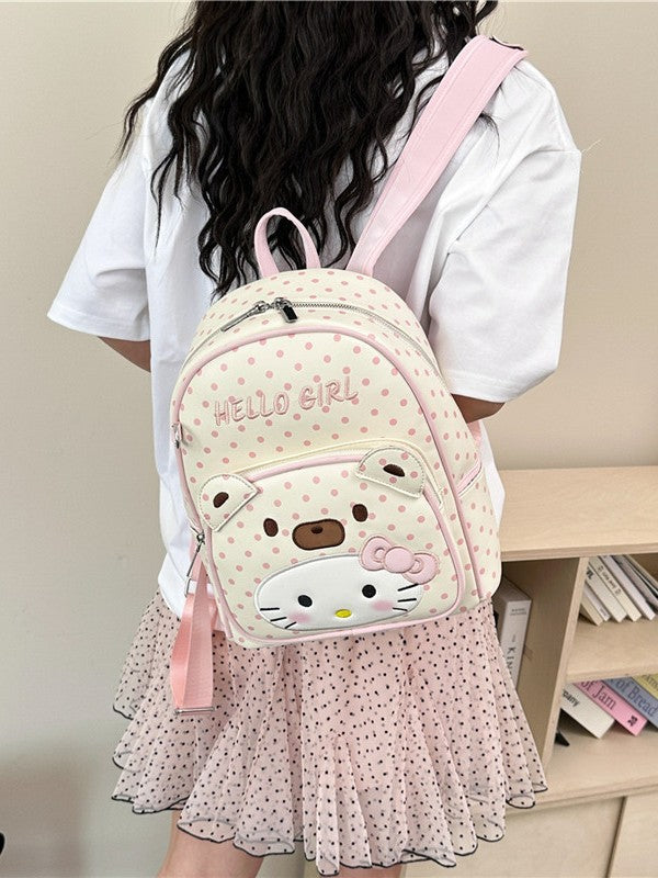 Cartoon Cute Bear Fresh Checked Youthful Campus Large Backpacks