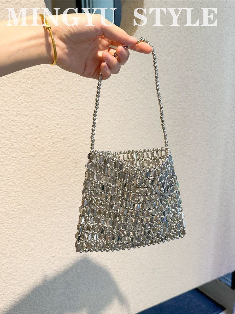 Sequined Metallic Niche Woven Fashion Light Women's Handbag