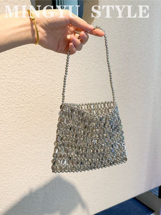 Sequined Metallic Niche Woven Fashion Light Women's Handbag