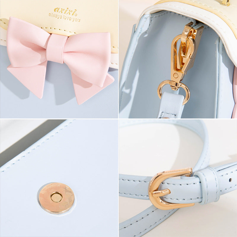 Stylish Women's Bow File Blue Pink Shoulder Bags