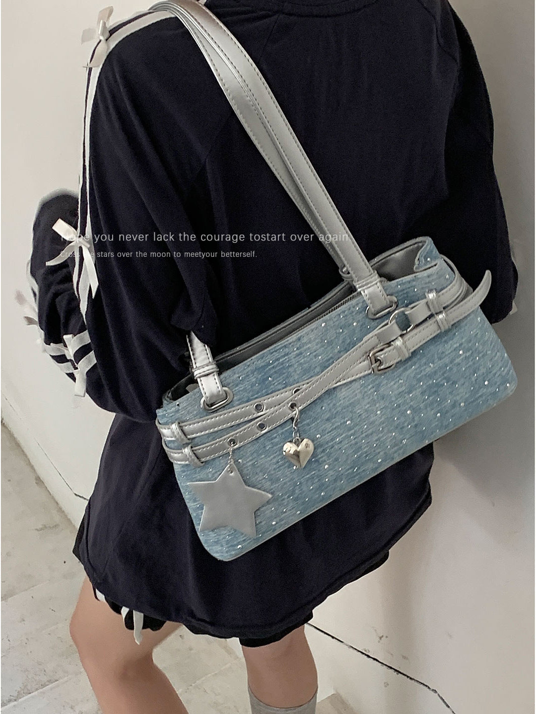Women's Niche High Sense Denim Baguette Versatile Underarm Bag