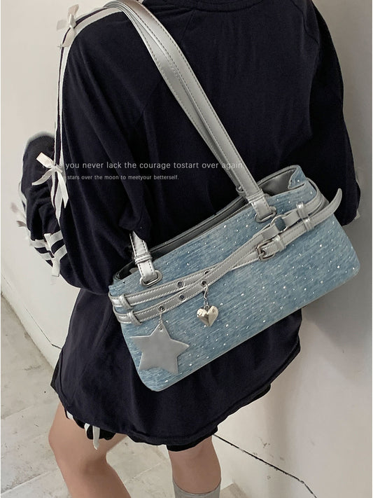 Women's Niche High Sense Denim Baguette Versatile Underarm Bag