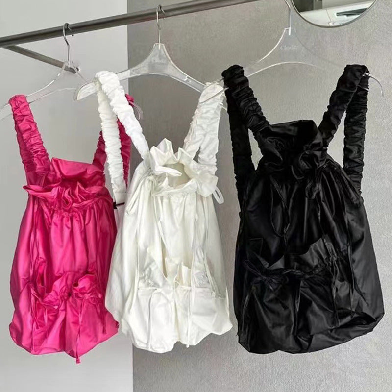 Women's Waterproof Pleated Nylon Drawstring Large Capacity Backpacks