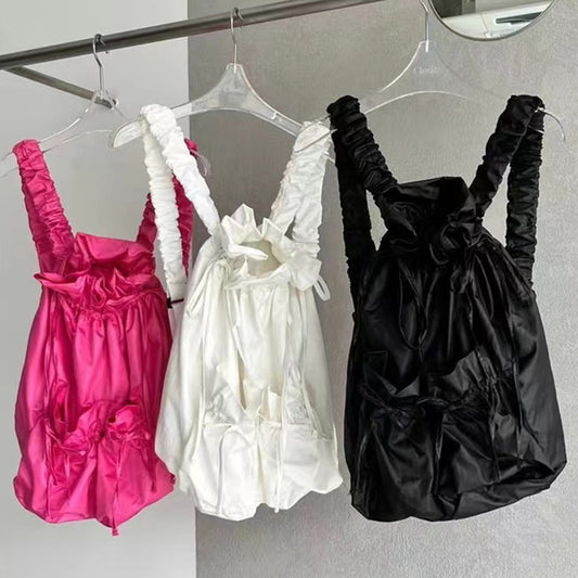 Women's Waterproof Pleated Nylon Drawstring Large Capacity Backpacks