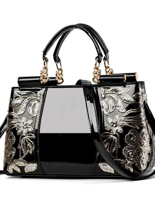 Women's Patent Leather Shiny Mother Ethnic Style Bride Bridesmaid Portable Large Bucket Bag