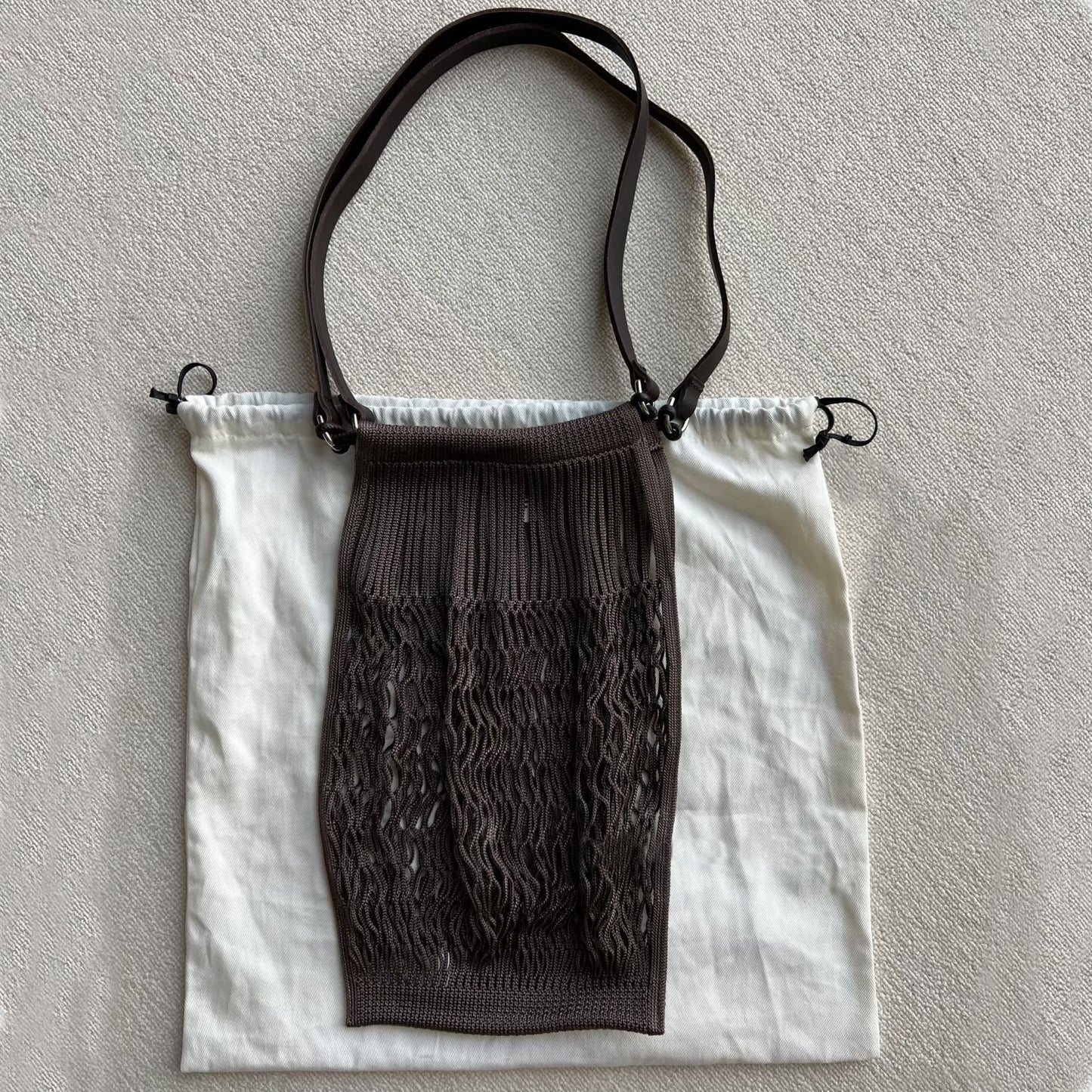 For Vegetable Tanned Leather Strap Woven Net Pocket Bags