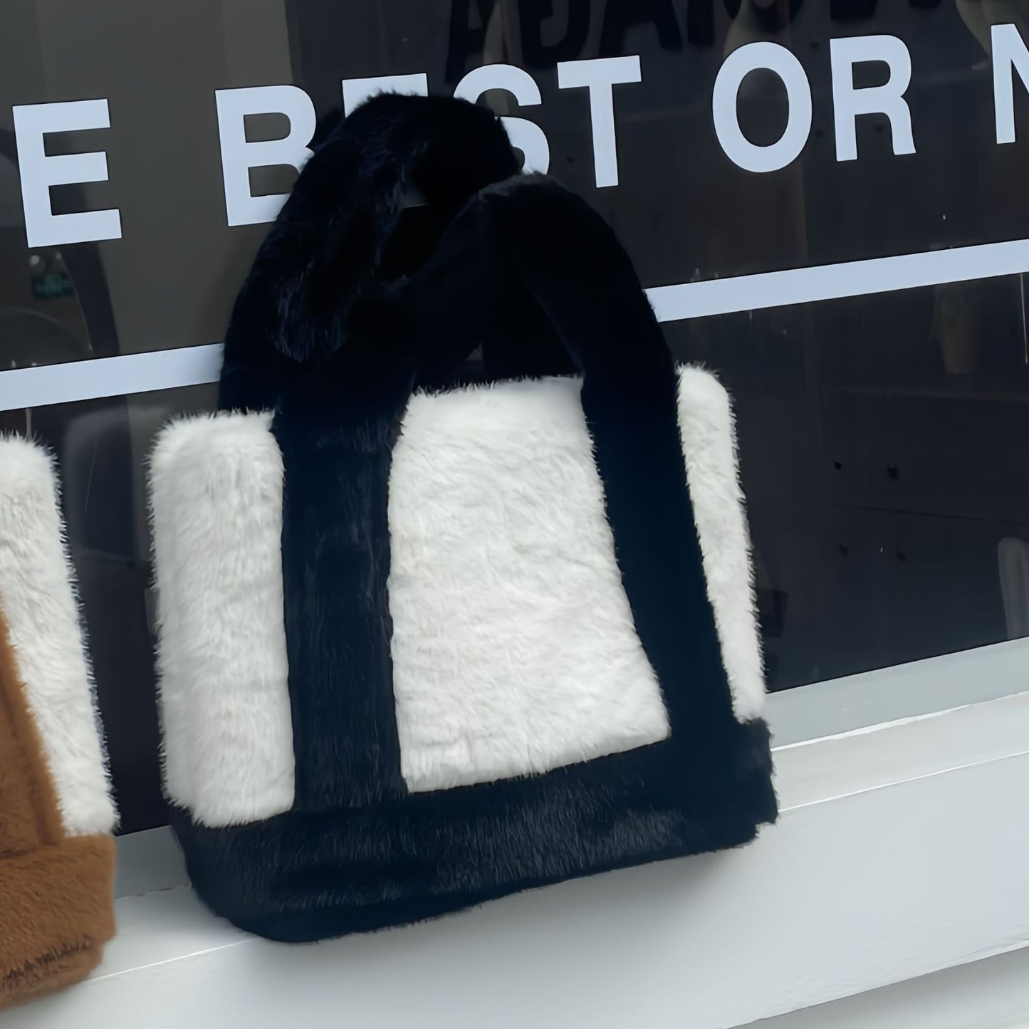 Furry Stitching Contrast Color Commuter Plush Women's Handbag