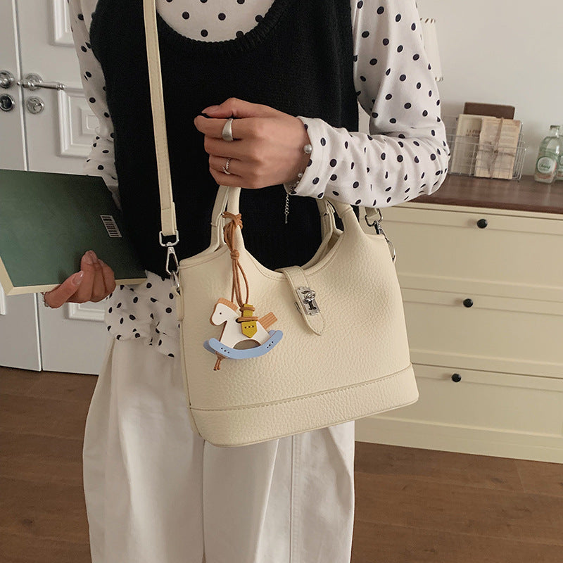 Style Trendy Litchi Pattern Textured High Commuter Bucket Bags