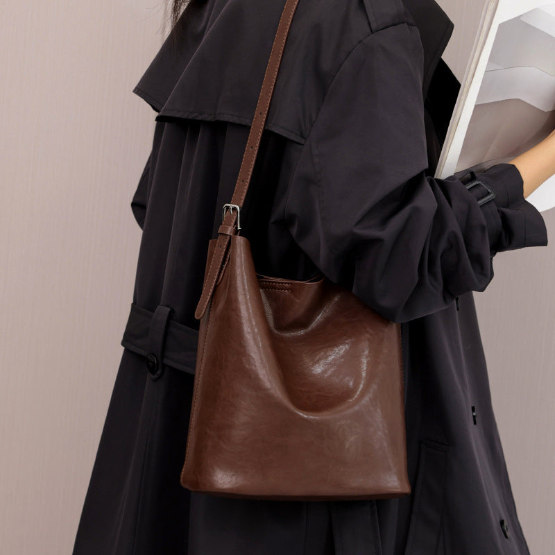 Slouchy Women's Fashion Simple Versatile Cowhide Shoulder Bags