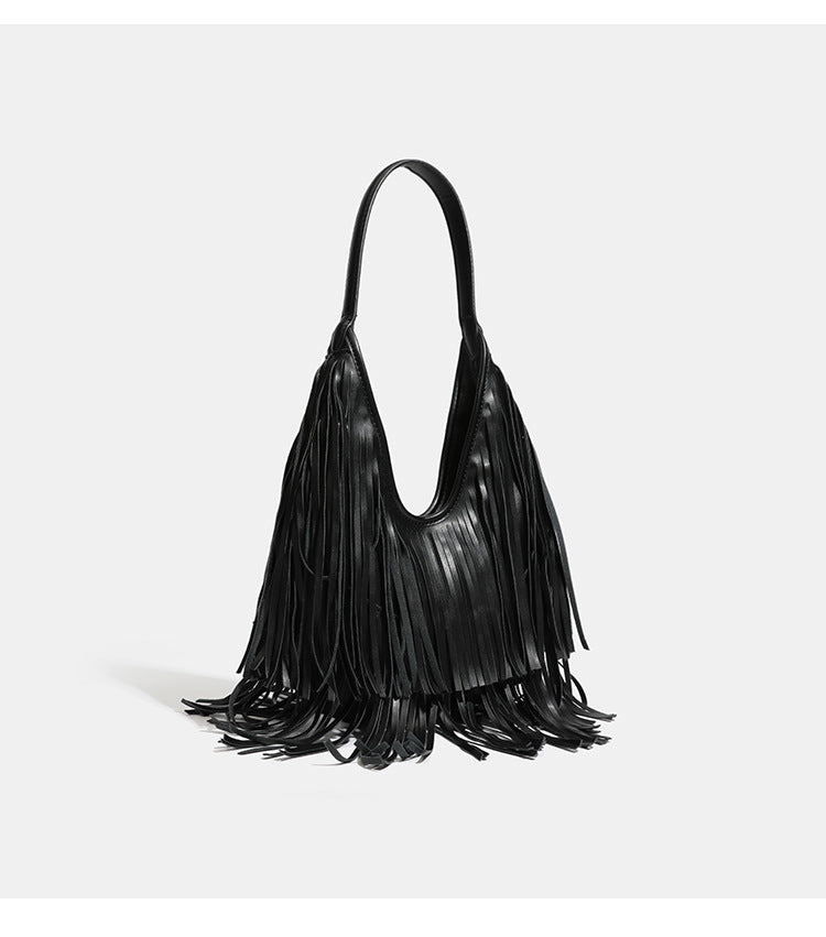Women's Fashion Style Tassel Vintage Large Capacity Underarm Bag