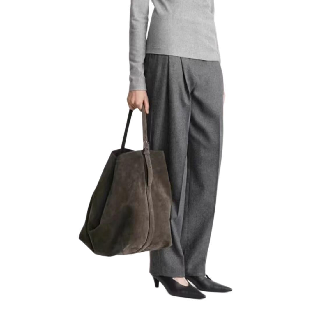 Women's Vintage Suede Matte Cowhide Genuine Leather Commuter Large Capacity Women's Shoulder Bag