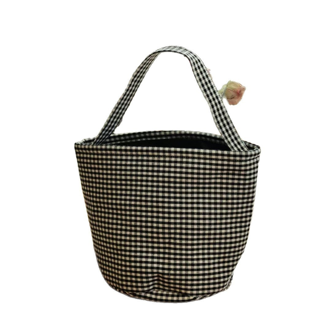 Check Cotton Linen For Going Out Simple Large Handbags