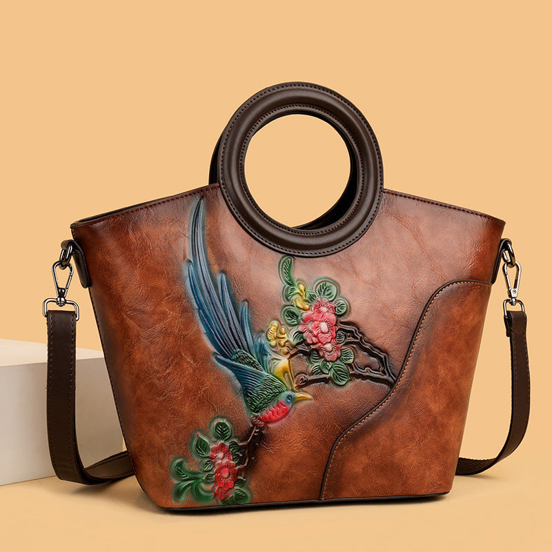 Women's Authentic Leather Tactile Feel Retro Embossed Women's Handbag