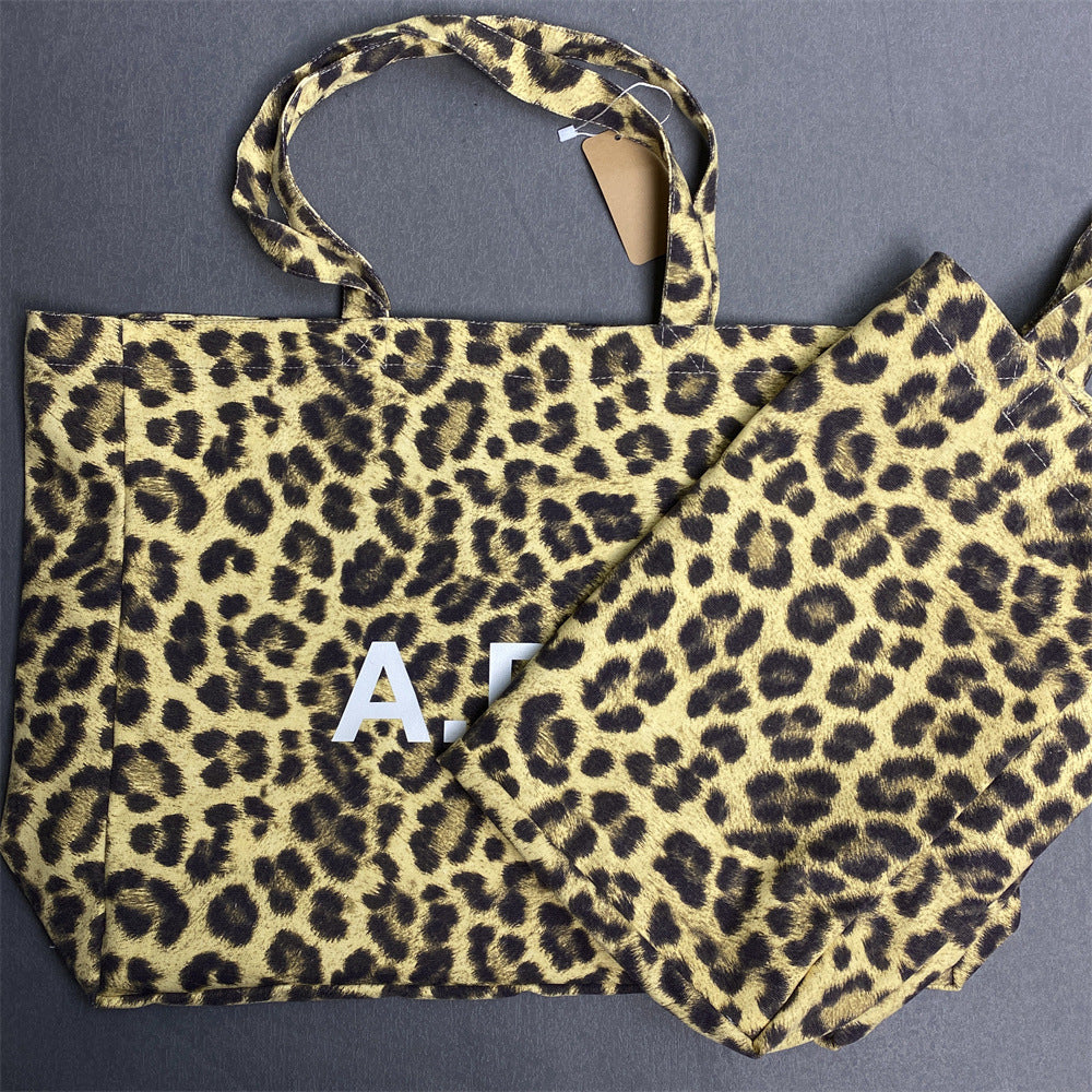 Trendy Leopard Print Vertical Canvas Shopping Women's Handbag