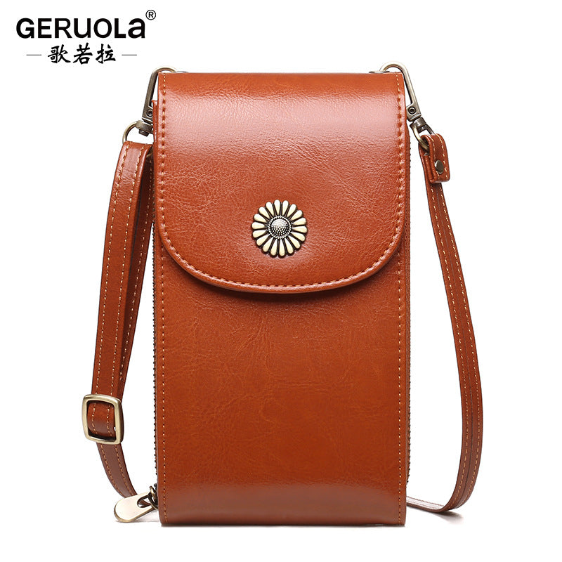 Women's Summer Genuine Leather Mini Vertical Mobile Phone Bag