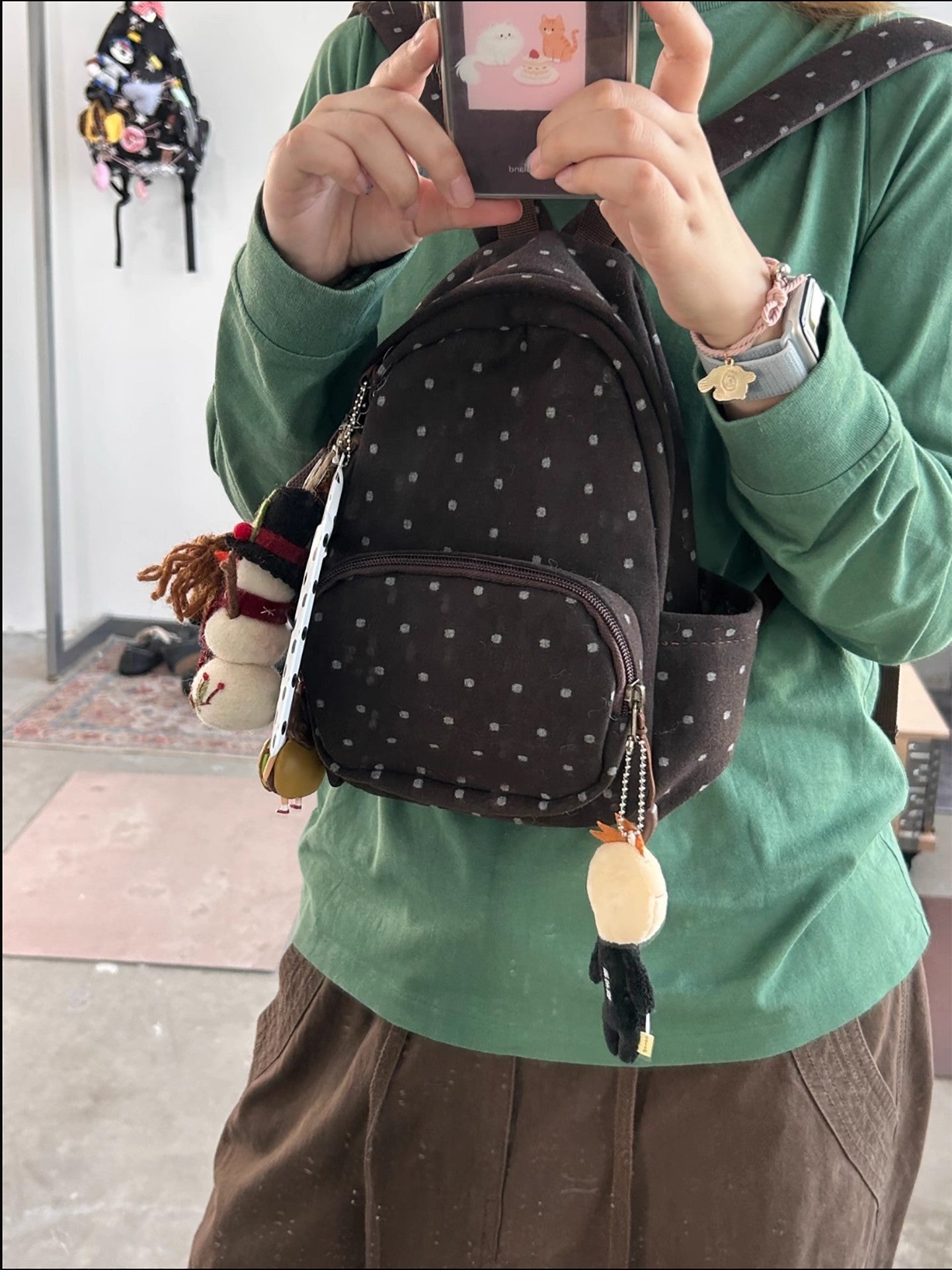 Commute Canvas Brown Retro Dots Mini Bags