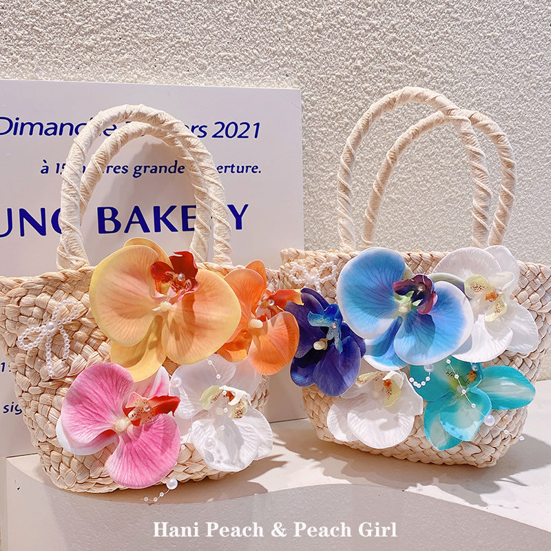 Vacation Beach Style Bohemian Phalaenopsis Flower Woven Personality Women's Handbag