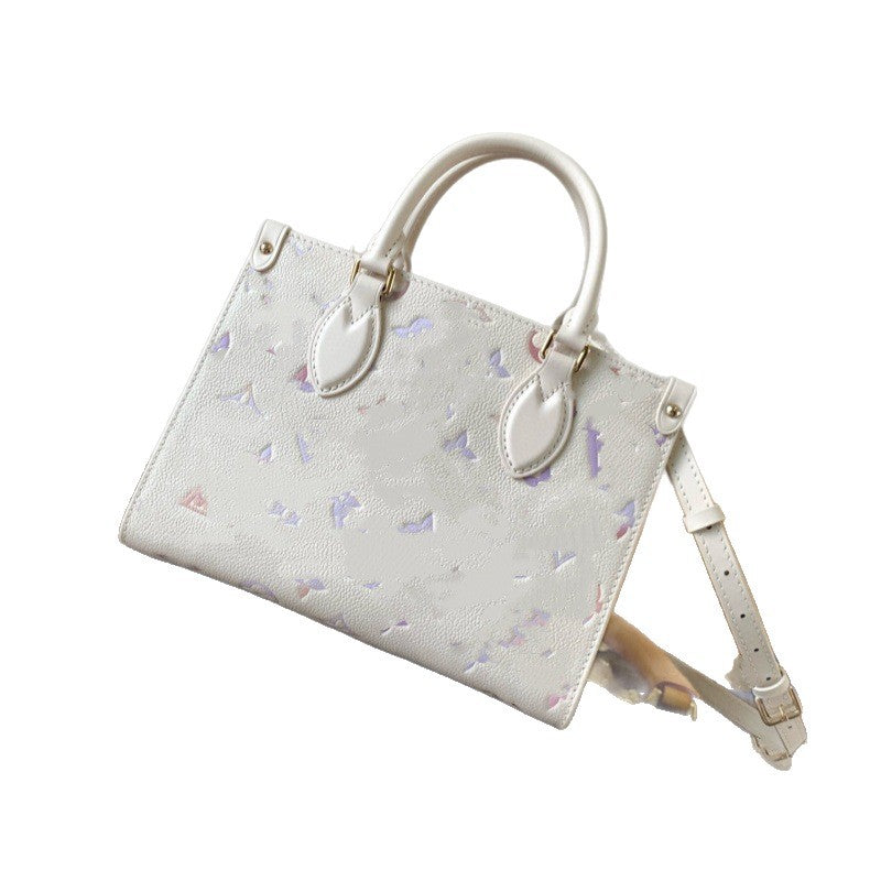 White Gradient Color Cowhide Dyed Elegant Women's Shoulder Bag
