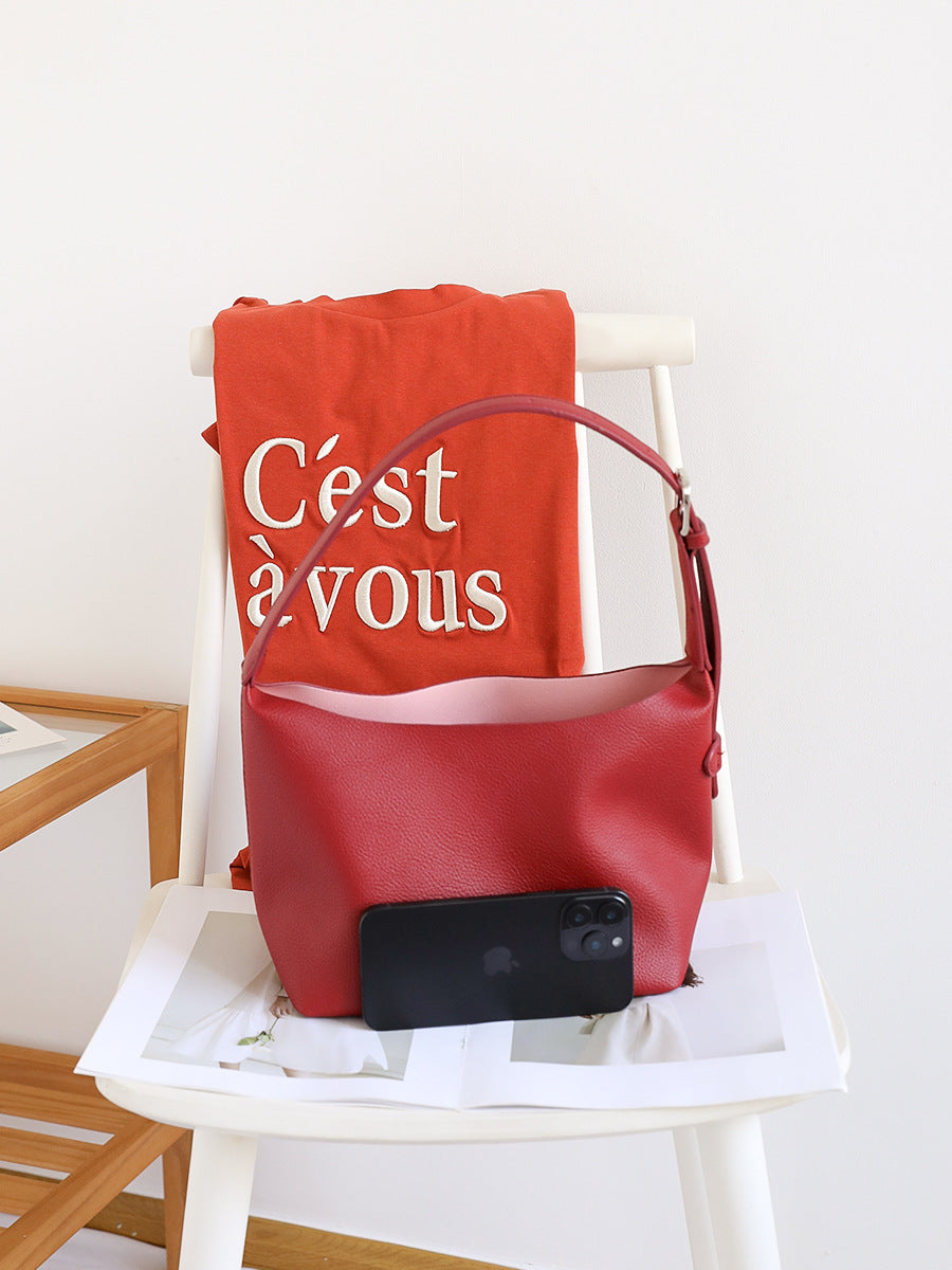 Women's Leather Underarm Niche Commuter Lychee Pattern Bags