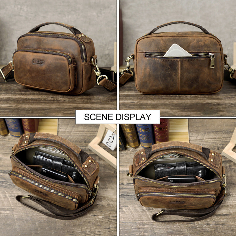 Men's Black Angel Retro Crazy Horse Genuine Bags