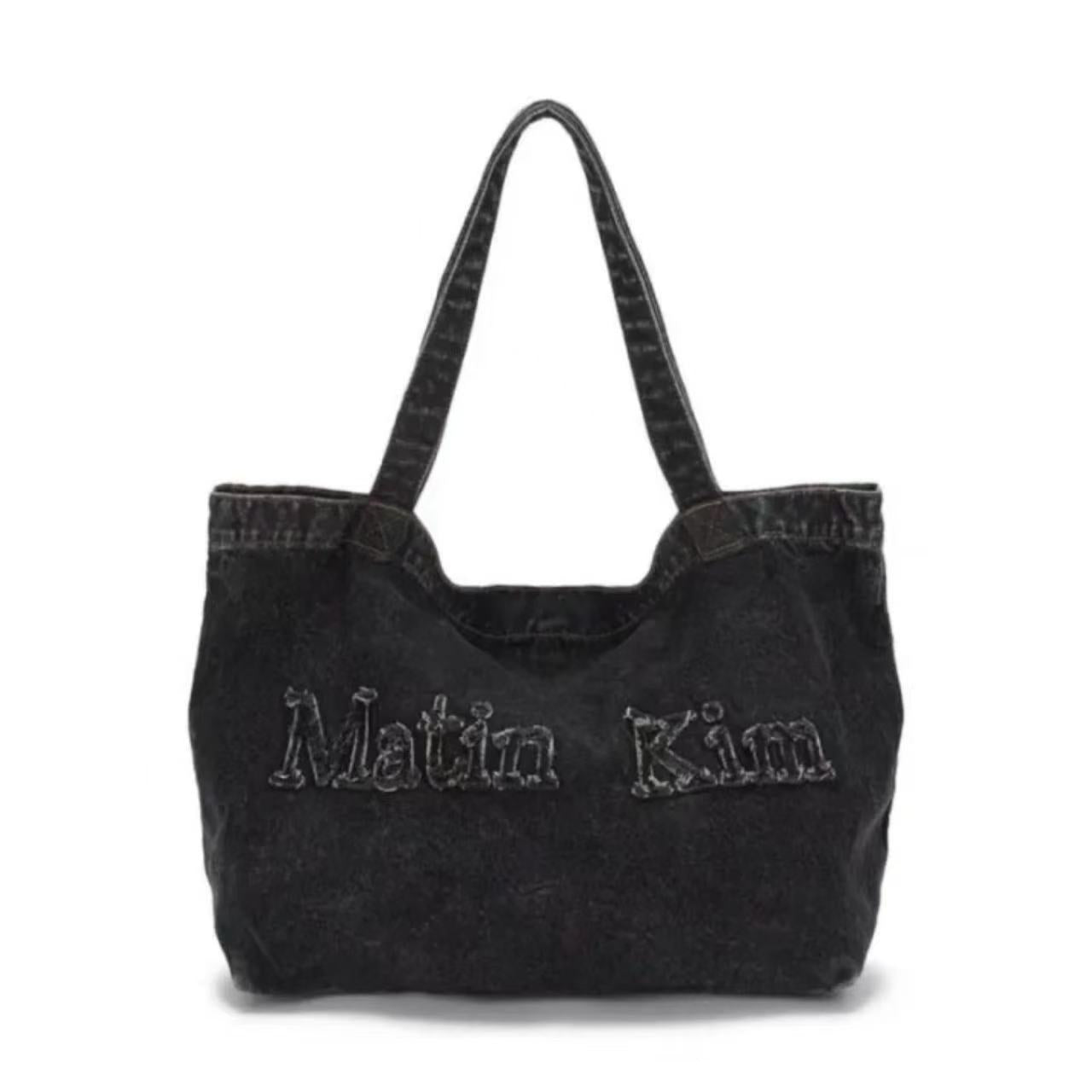 Niche Letter Embroidered Retro Washed Denim Large Capacity Tote Bag
