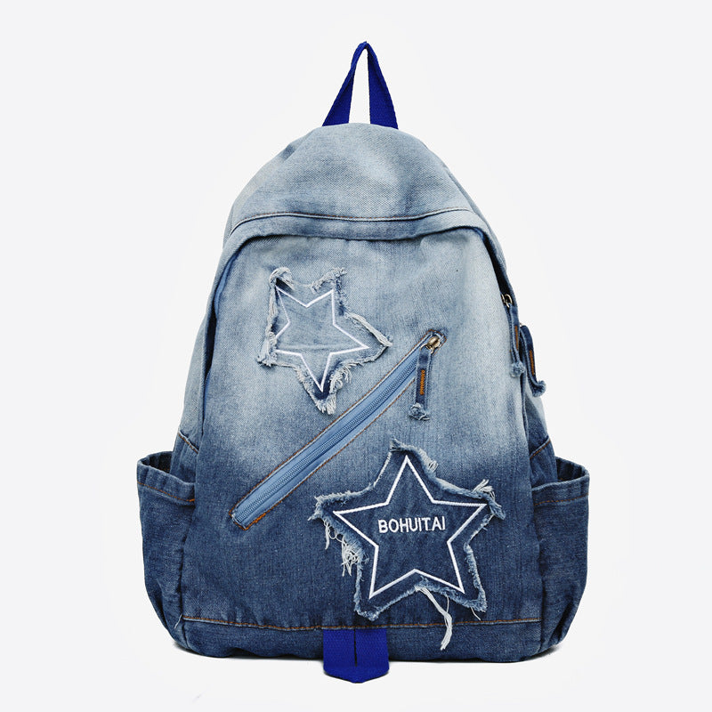 Design Vintage Denim Fashion Gradient Washed Backpacks