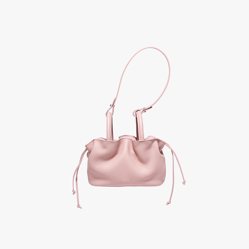 Women's Streamline Series Pleated Underarm Leather Bucket Bag