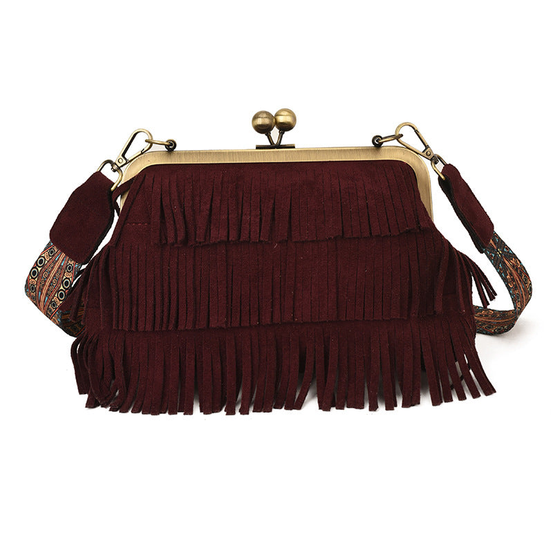 Women's Texture Tassel Retro Easy Matching Style Simple Korean Wide Shoulder Bags