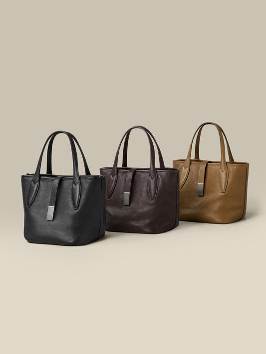 Women's Tanning Leather Long Basket Portable Large Capacity Bucket Bags