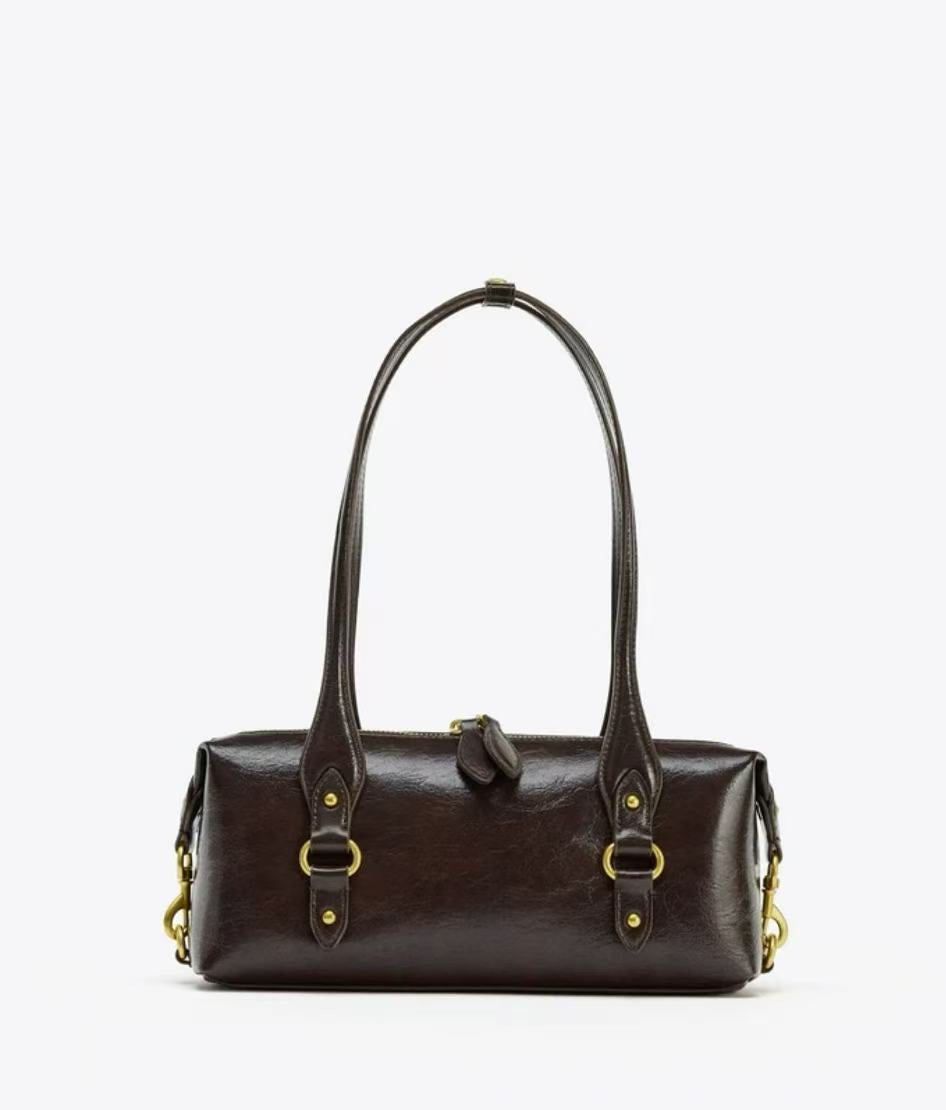 Women's Western European Fashion Cracked Effect Metal Detail Women's Shoulder Bag
