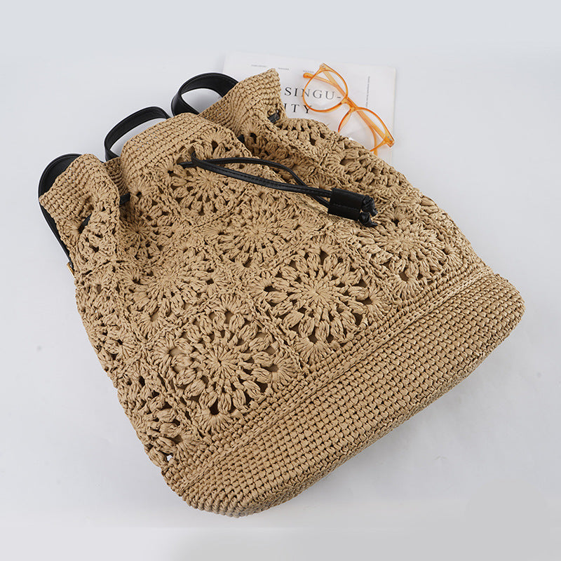 Women's Woven Straw Beach Vacation Large Capacity Backpacks