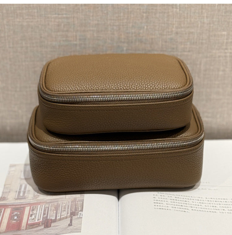 Luxury Genuine Leather Portable Clutch Storage First Layer Cowhide Makeup Bag