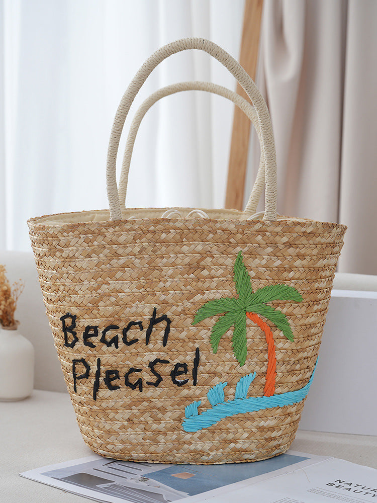 Women's Summer Woven Straw Seaside Vacation Weaving Embroidered Handbags