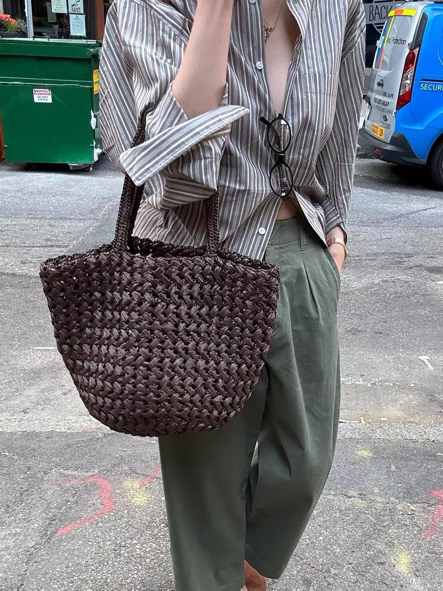 Style Raffia Hand-woven Straw Vegetable Basket Portable Women's Shoulder Bag