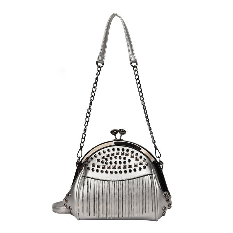 Women's Fashion Rivet Tassel Chain Versatile Portable Clip Bags