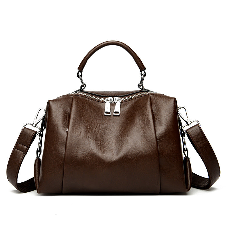 Women's Light Luxury Genuine Leather Boston Pillow Fashion Large Capacity Women's Handbag