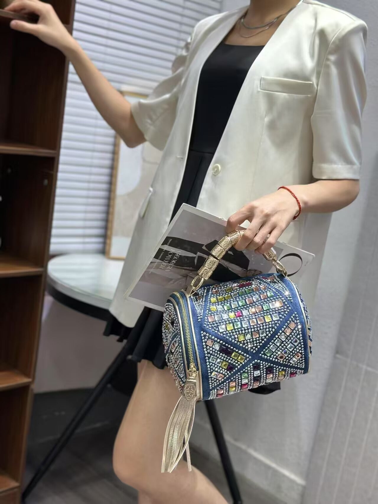 Women's Korean Style Mini Stylish Colored Diamond Rhinestone Exquisite High Sense Bags