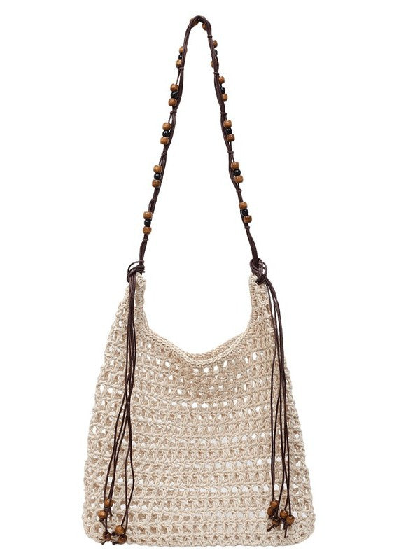 Summer Idle Style Hollow Straw Large Capacity Beaded Weave Bags