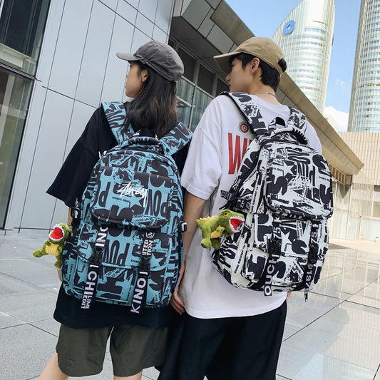 Women's & Men's Letter Large Capacity Junior Campus Trendy Cool Street Leisure Backpack