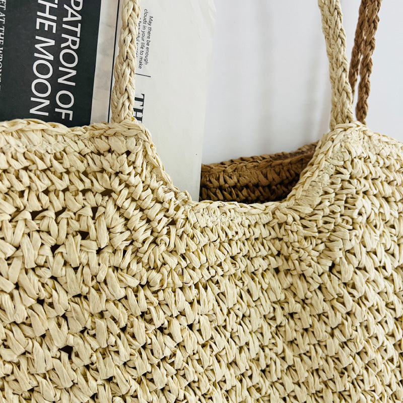 Women's Summer Hollow Woven Seaside Vacation Straw Artistic Crafts Paper Underarm Bag