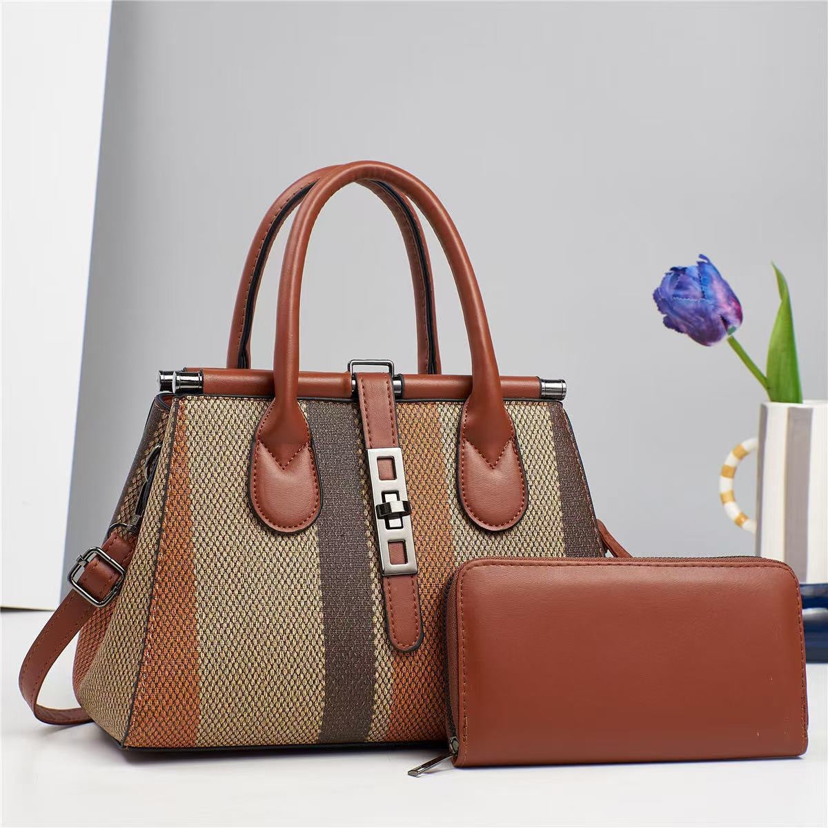 Fashion Large Capacity Contrast Color Texture Handbags